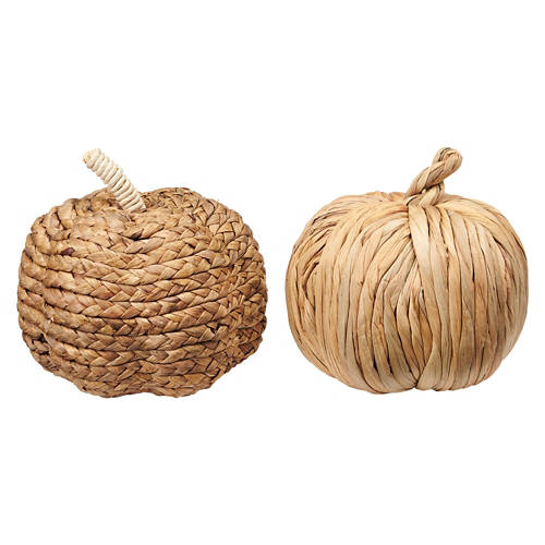KIRKTON HOUSE 2 Pack Woven Pumpkins - Brown Braided Cattail & Blonde Braided Cattail